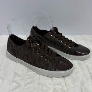 Michael Kors Woman’s MK City Sneakers in a brown signature logo pattern SZ10 New